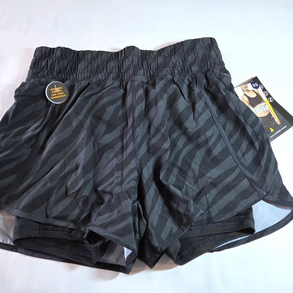 NWT Avia Black & Gray Boxer Shorts with zipper pocket Size XS